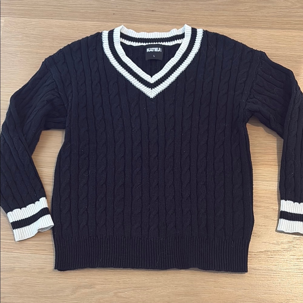 Katie J NYC Black and White Cable Knit Sweater